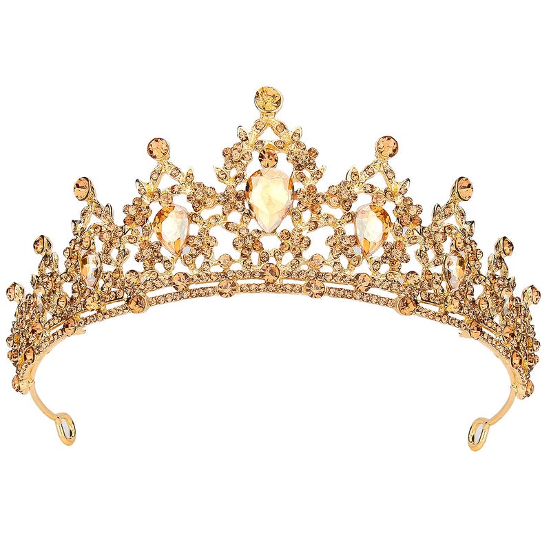 SuPoo Gold Crown Queen Crowns for Women Birthday Tiara Champagne Tiara for Women Rhinestone Headband Hair Accessories Gifts Princess Decoration for Wedding Party Prom Halloween Costume - Image 1